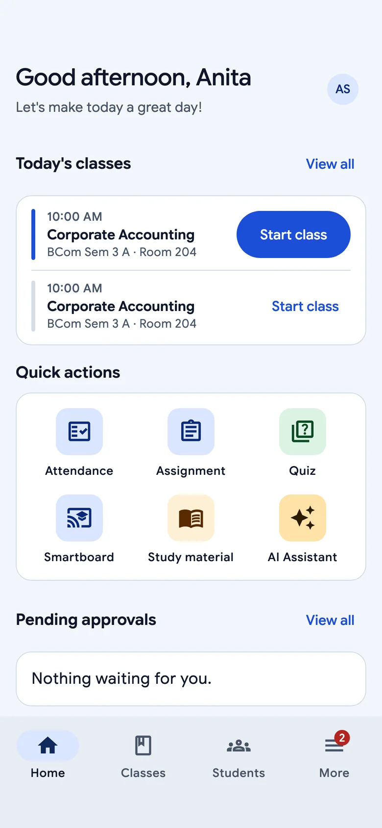 Teacher app: today’s classes and connect to board