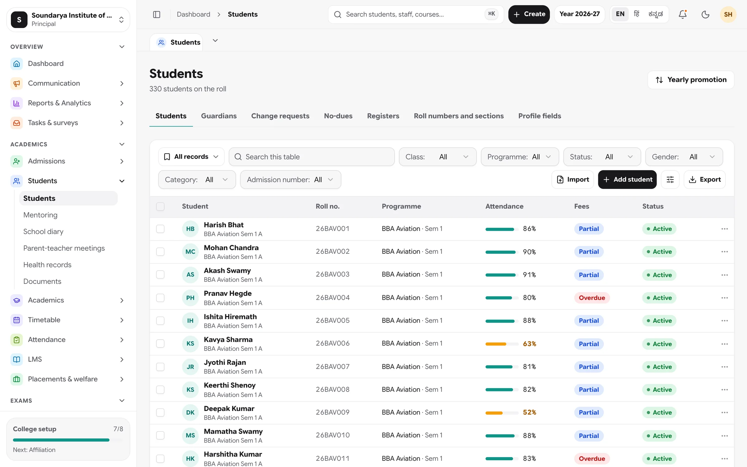 Zynetix Students: Complete student records