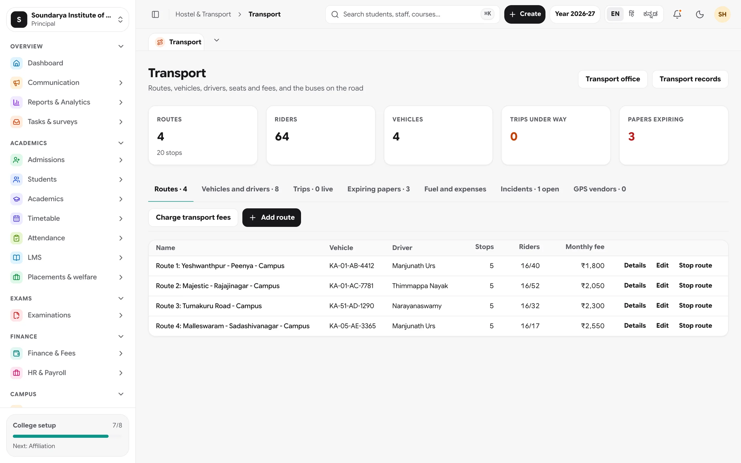 Zynetix Hostel, transport, library: Campus operations in the same system